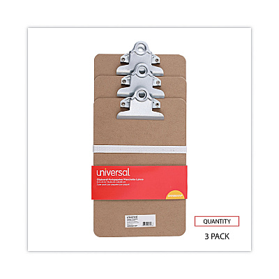Universal Hardboard Clipboard, 0.75" Clip Capacity, Holds 5 x 8 Sheets, Brown, 3/Pack (UNV05610VP)