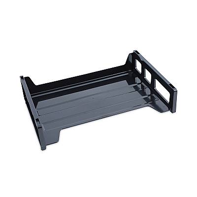 Universal Recycled Plastic Side Load Desk Trays, 2 Sections, Letter Size Files, 13" x 9" x 2.75", Black (UNV08100)