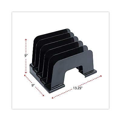 Universal Recycled Plastic Incline Sorter, 5 Sections, Letter Size Files, 13.25" x 9" x 9", Black (UNV08105)