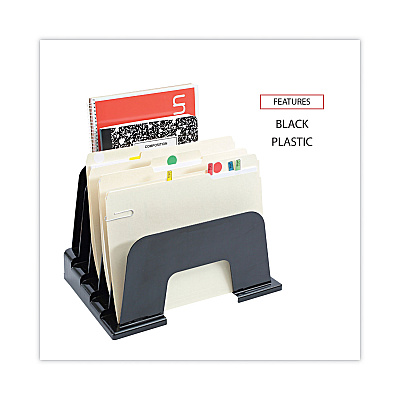 Universal Recycled Plastic Incline Sorter, 5 Sections, Letter Size Files, 13.25" x 9" x 9", Black (UNV08105)