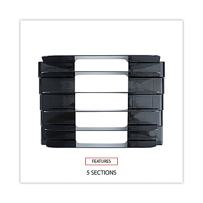 Universal Recycled Plastic Incline Sorter, 5 Sections, Letter Size Files, 13.25" x 9" x 9", Black (UNV08105)