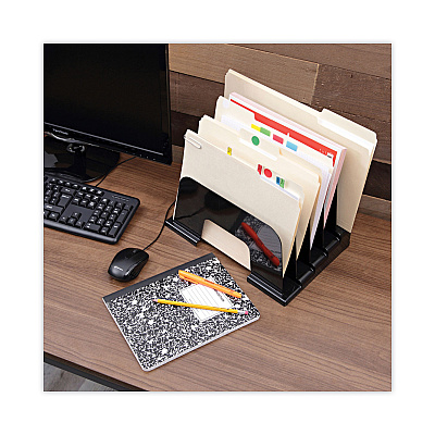 Universal Recycled Plastic Incline Sorter, 5 Sections, Letter Size Files, 13.25" x 9" x 9", Black (UNV08105)