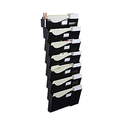 Universal Grande Central Filing System, 7 Sections, Legal/Letter Size, Wall Mount, 16" x 4.75" x 38.25", Black, 7/Pack (UNV08174)