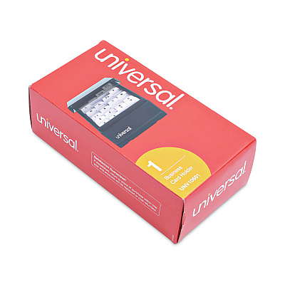 Universal Business Card File, Holds 600 2 x 3.5 Cards, 4.25 x 8.25 x 2.5, Metal/Plastic, Black (UNV10601)