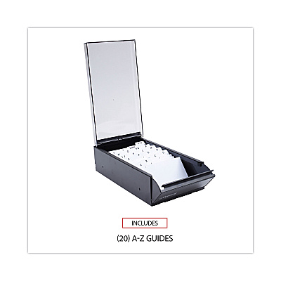 Universal Business Card File, Holds 600 2 x 3.5 Cards, 4.25 x 8.25 x 2.5, Metal/Plastic, Black (UNV10601)