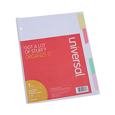 Universal Deluxe Write-On/Erasable Tab Index, 5-Tab, 11 x 8.5, White, Assorted Tabs, 1 Set (UNV20816)