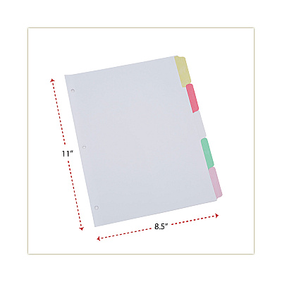 Universal Deluxe Write-On/Erasable Tab Index, 5-Tab, 11 x 8.5, White, Assorted Tabs, 1 Set (UNV20816)