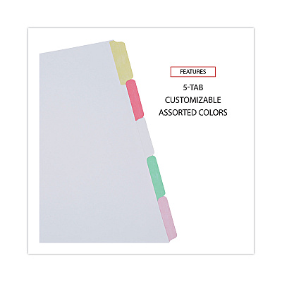 Universal Deluxe Write-On/Erasable Tab Index, 5-Tab, 11 x 8.5, White, Assorted Tabs, 1 Set (UNV20816)