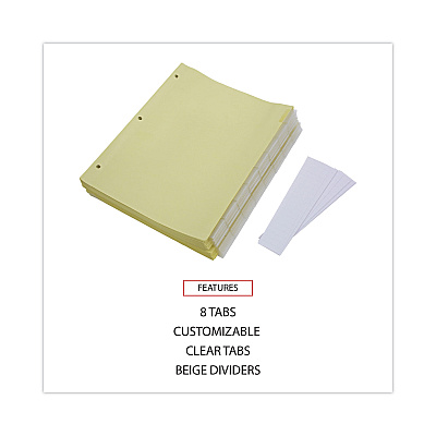 Universal Insertable Tab Index, 8-Tab, 11 x 8.5, Buff, Clear Tabs, 24 Sets (UNV20841)