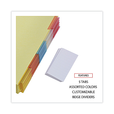 Universal Deluxe Extended Insertable Tab Indexes, 5-Tab, 11 x 8.5, Buff, Assorted tabs, 24 Sets (UNV20860)