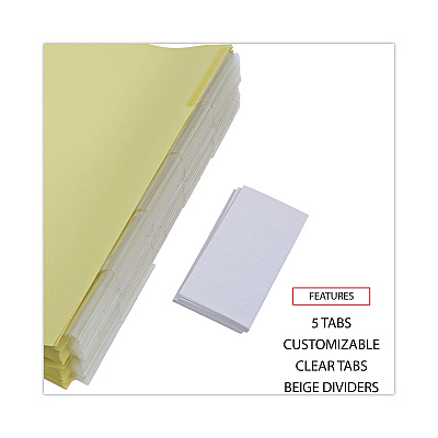 Universal Deluxe Extended Insertable Tab Indexes, 5-Tab, 11 x 8.5, Buff, Clear Tabs, 24 Sets (UNV20861)