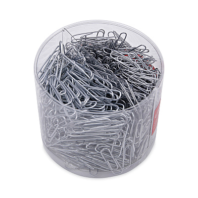 Universal Plastic-Coated Paper Clips with Two-Compartment Dispenser Tub, (750) #2 Clips, (250) Jumbo Clips, Silver (UNV21001)