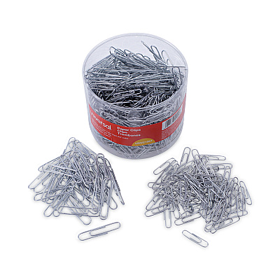 Universal Plastic-Coated Paper Clips with Two-Compartment Dispenser Tub, (750) #2 Clips, (250) Jumbo Clips, Silver (UNV21001)