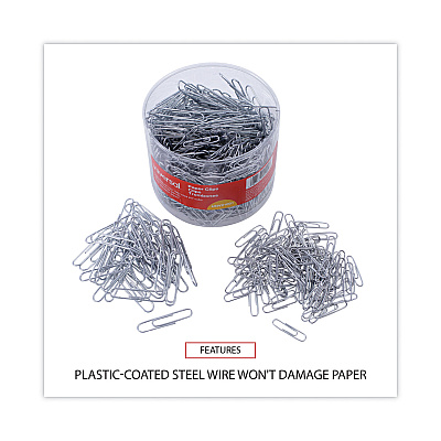 Universal Plastic-Coated Paper Clips with Two-Compartment Dispenser Tub, (750) #2 Clips, (250) Jumbo Clips, Silver (UNV21001)