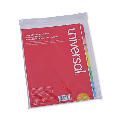Universal Deluxe Table of Contents Dividers for Printers, 5-Tab, 1 to 5; Table Of Contents, 11 x 8.5, White, 6 Sets (UNV24800)