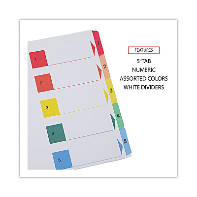 Universal Deluxe Table of Contents Dividers for Printers, 5-Tab, 1 to 5; Table Of Contents, 11 x 8.5, White, 6 Sets (UNV24800)