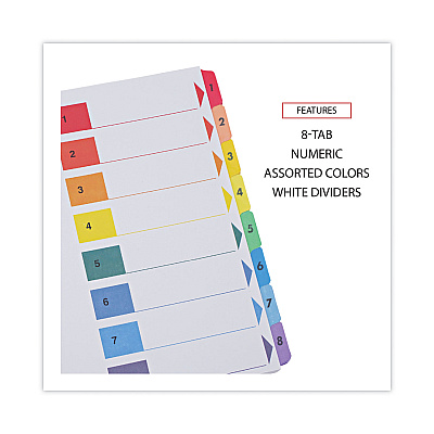 Universal Deluxe Table of Contents Dividers for Printers, 8-Tab, 1 to 8; Table Of Contents, 11 x 8.5, White, 6 Sets (UNV24802)