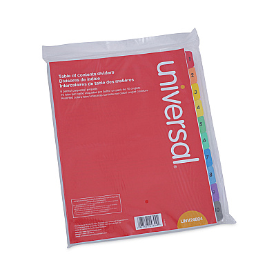 Universal Deluxe Table of Contents Dividers for Printers, 10-Tab, 1 to 10; Table Of Contents, 11 x 8.5, White, 6 Sets (UNV24804)