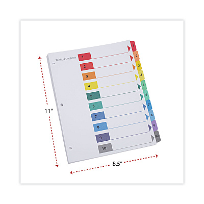 Universal Deluxe Table of Contents Dividers for Printers, 10-Tab, 1 to 10; Table Of Contents, 11 x 8.5, White, 6 Sets (UNV24804)