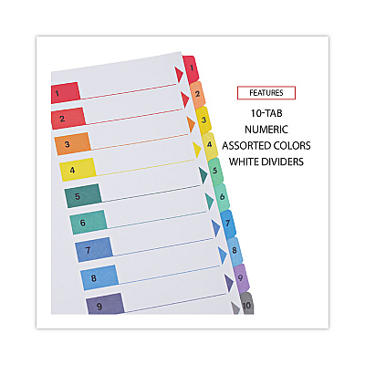 Universal Deluxe Table of Contents Dividers for Printers, 10-Tab, 1 to 10; Table Of Contents, 11 x 8.5, White, 6 Sets (UNV24804)