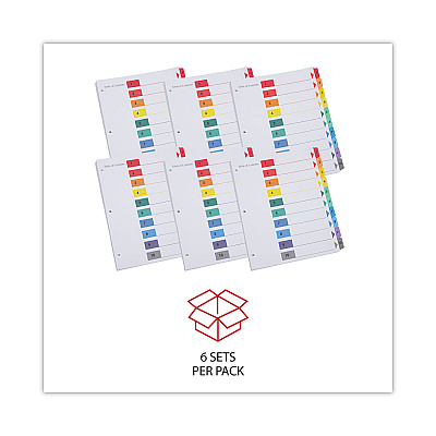 Universal Deluxe Table of Contents Dividers for Printers, 10-Tab, 1 to 10; Table Of Contents, 11 x 8.5, White, 6 Sets (UNV24804)