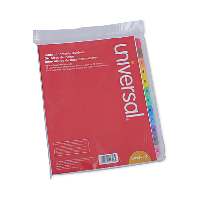 Universal Deluxe Table of Contents Dividers for Printers, 12-Tab, 1 to 12; Table Of Contents, 11 x 8.5, White, 6 Sets (UNV24806)