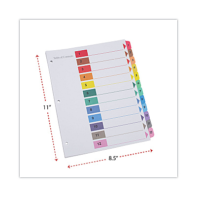 Universal Deluxe Table of Contents Dividers for Printers, 12-Tab, 1 to 12; Table Of Contents, 11 x 8.5, White, 6 Sets (UNV24806)