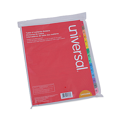 Universal Deluxe Table of Contents Dividers for Printers, 15-Tab, 1 to 15; Table Of Contents, 11 x 8.5, White, 6 Sets (UNV24808)