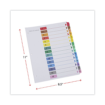 Universal Deluxe Table of Contents Dividers for Printers, 15-Tab, 1 to 15; Table Of Contents, 11 x 8.5, White, 6 Sets (UNV24808)