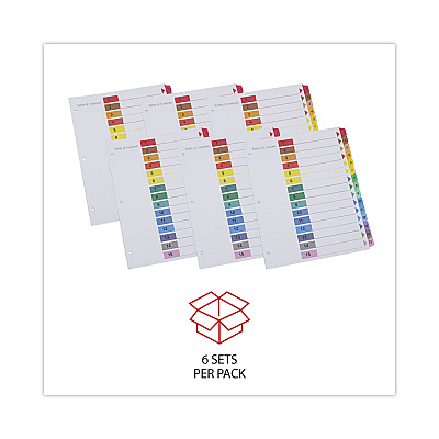 Universal Deluxe Table of Contents Dividers for Printers, 15-Tab, 1 to 15; Table Of Contents, 11 x 8.5, White, 6 Sets (UNV24808)