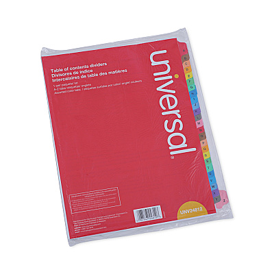 Universal Deluxe Table of Contents Dividers for Printers, 26-Tab, A to Z, 11 x 8.5, White, 1 Set (UNV24812)