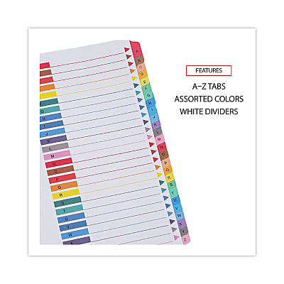 Universal Deluxe Table of Contents Dividers for Printers, 26-Tab, A to Z, 11 x 8.5, White, 1 Set (UNV24812)