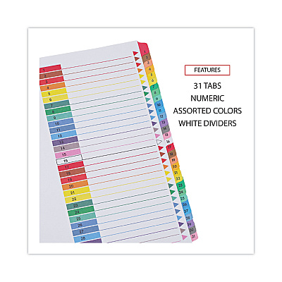 Universal Deluxe Table of Contents Dividers for Printers, 31-Tab, 1 to 31, 11 x 8.5, White, 1 Set (UNV24814)