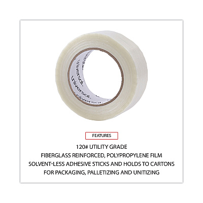 Universal 120# Utility Grade Filament Tape, 3" Core, 48 mm x 54.8 m, Clear (UNV30048)