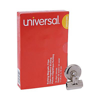 Universal Bulldog Magnetic Clips, Small, Nickel, 18/Pack (UNV31260)