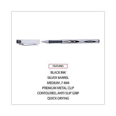 Universal Gel Pen, Stick, Medium 0.7 mm, Black Ink, Silver/Black Barrel, Dozen (UNV39620)