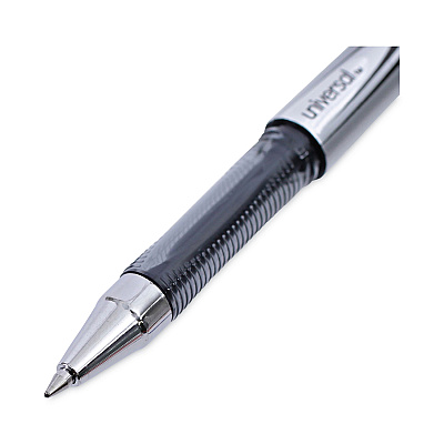 Universal Gel Pen, Stick, Medium 0.7 mm, Black Ink, Silver/Black Barrel, Dozen (UNV39620)