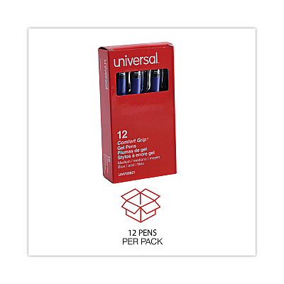 Universal Gel Pen, Stick, Medium 0.7 mm, Blue Ink, Silver/Blue Barrel, Dozen (UNV39621)