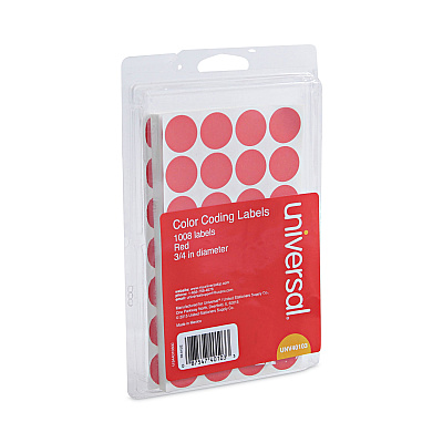 Universal Self-Adhesive Removable Color-Coding Labels, 0.75" dia, Red, 28/Sheet, 36 Sheets/Pack (UNV40103)