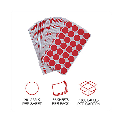 Universal Self-Adhesive Removable Color-Coding Labels, 0.75" dia, Red, 28/Sheet, 36 Sheets/Pack (UNV40103)