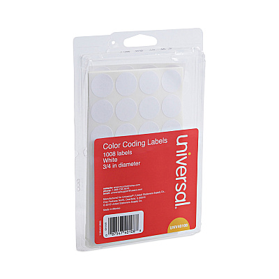 Universal Self-Adhesive Removable Color-Coding Labels, 0.75" dia, White, 28/Sheet, 36 Sheets/Pack (UNV40108)