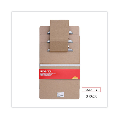 Universal Hardboard Clipboard, 1.25" Clip Capacity, Holds 8.5 x 11 Sheets, Brown, 3/Pack (UNV40304VP)