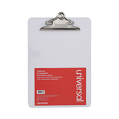 Universal Plastic Clipboard with High Capacity Clip, 1.25" Clip Capacity, Holds 8.5 x 11 Sheets, Clear (UNV40308)