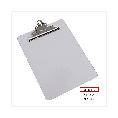 Universal Plastic Clipboard with High Capacity Clip, 1.25" Clip Capacity, Holds 8.5 x 11 Sheets, Clear (UNV40308)