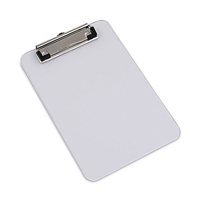Universal Plastic Clipboard with Low Profile Clip, 0.5" Clip Capacity, Holds 5 x 8 Sheets, Clear (UNV40312)