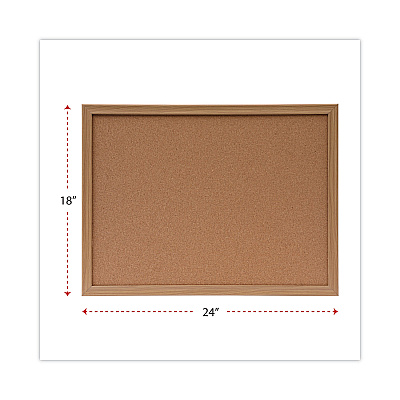 Universal Cork Board with Oak Style Frame, 24 x 18, Tan Surface (UNV43602)