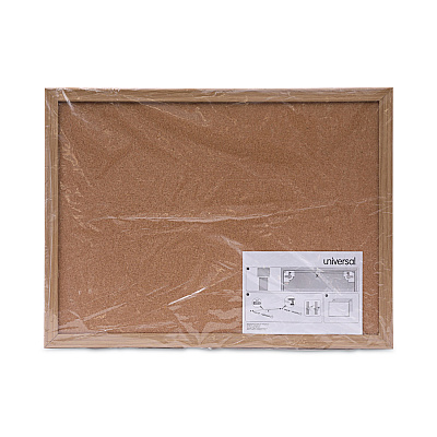 Universal Cork Board with Oak Style Frame, 24 x 18, Tan Surface (UNV43602)