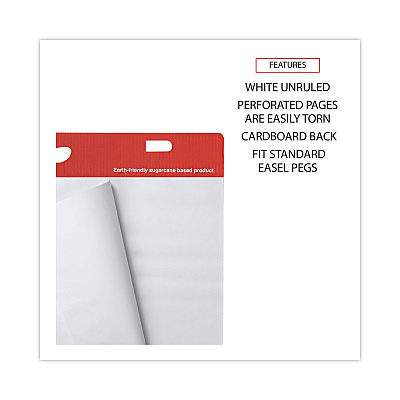 Universal Renewable Resource Sugarcane Based Easel Pads, Unruled, 27 x 34, White, 50 Sheets, 2/Carton (UNV45600)