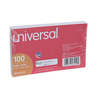 Universal Ruled Index Cards, 3 x 5, White, 100/Pack (UNV47210)