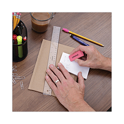 Universal Bevel Block Erasers, For Pencil Marks, Slanted-Edge Rectangular Block, Large, Pink, 20/Pack (UNV55120)